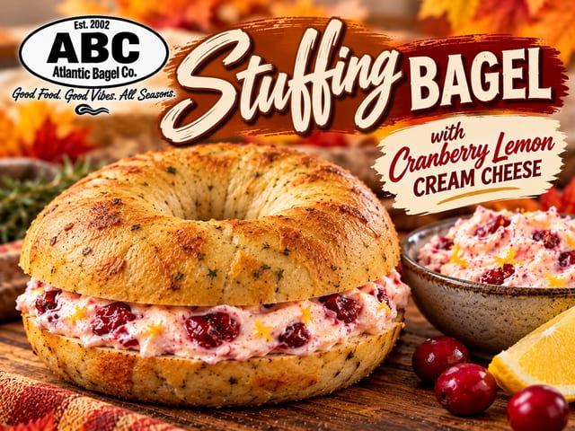 Stuffing Bagel With Cranberry Cream Cheese.