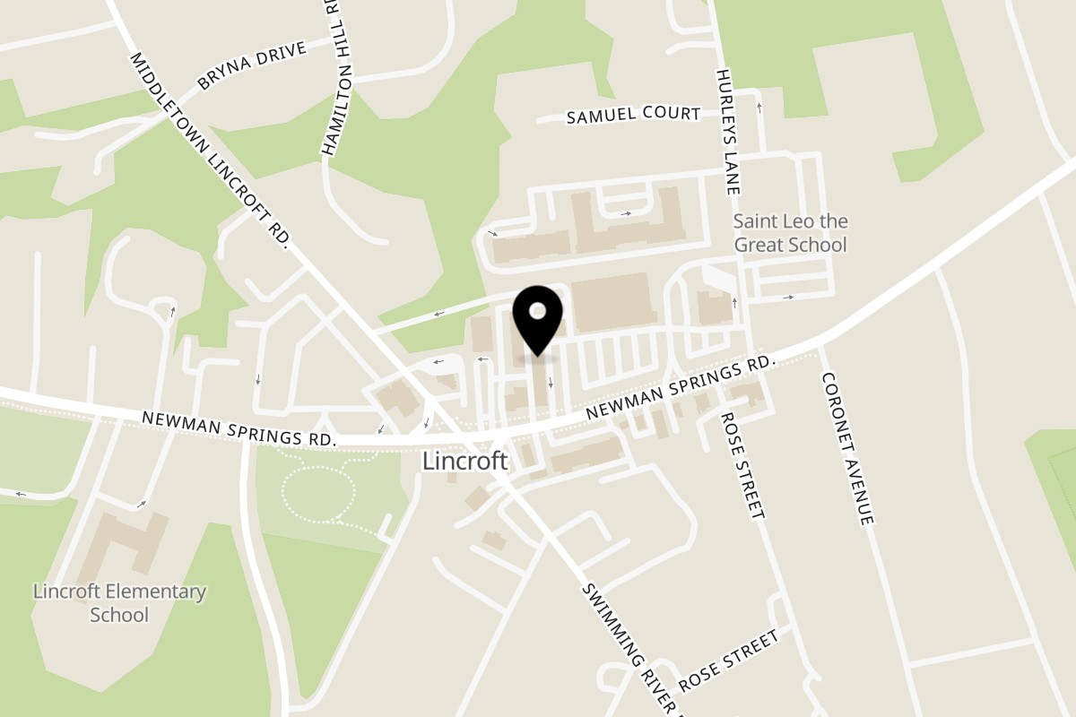 Map showing the location of Atlantic Bagel Co. Lincroft on 642 Newman Springs Road in Lincroft