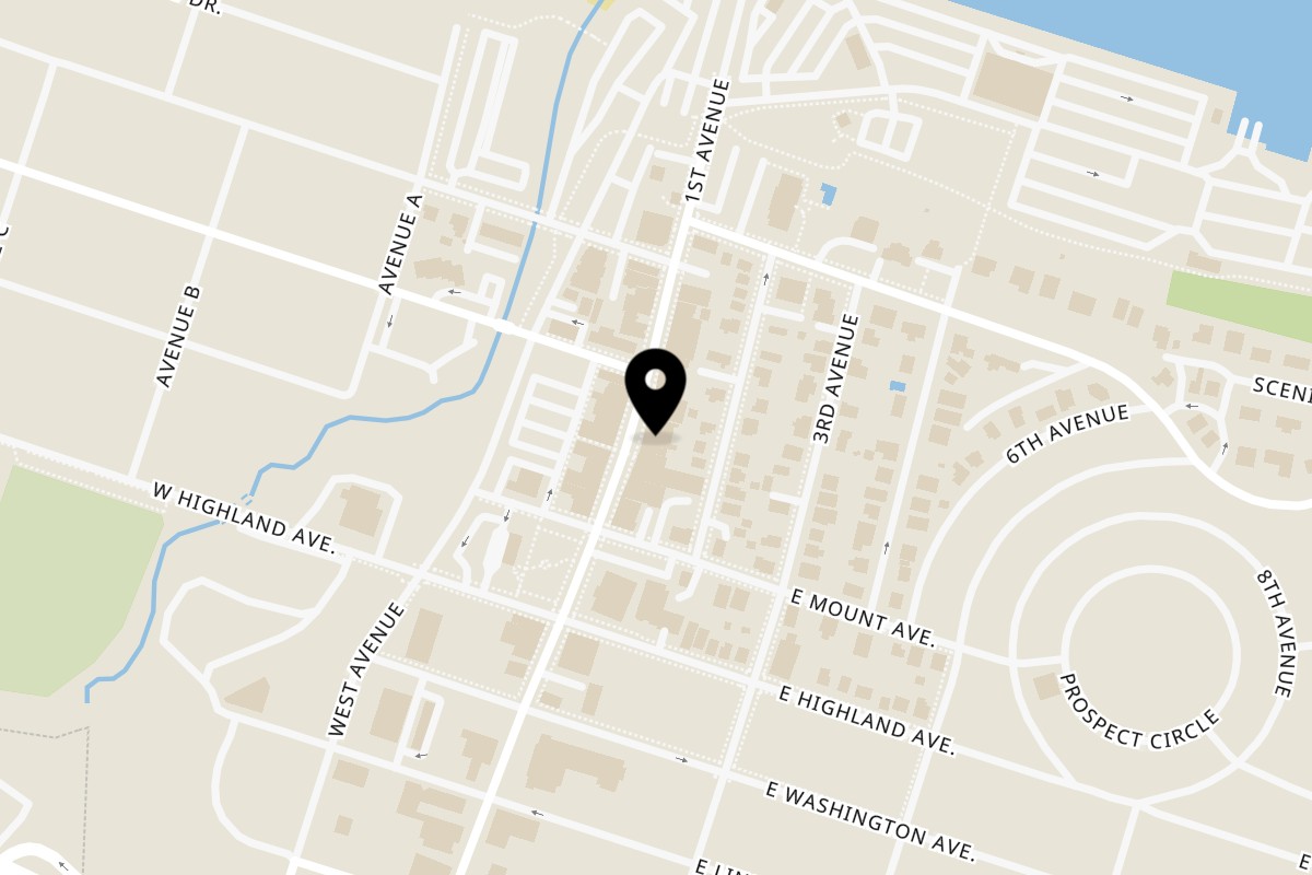Map showing the location of Atlantic Bagel Co. Atlantic Highlands on 74 First Avenue in Atlantic Highlands